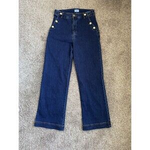 High Waisted Two Button Trouser Wide Leg Girls Jeans Dark Wash Size 18